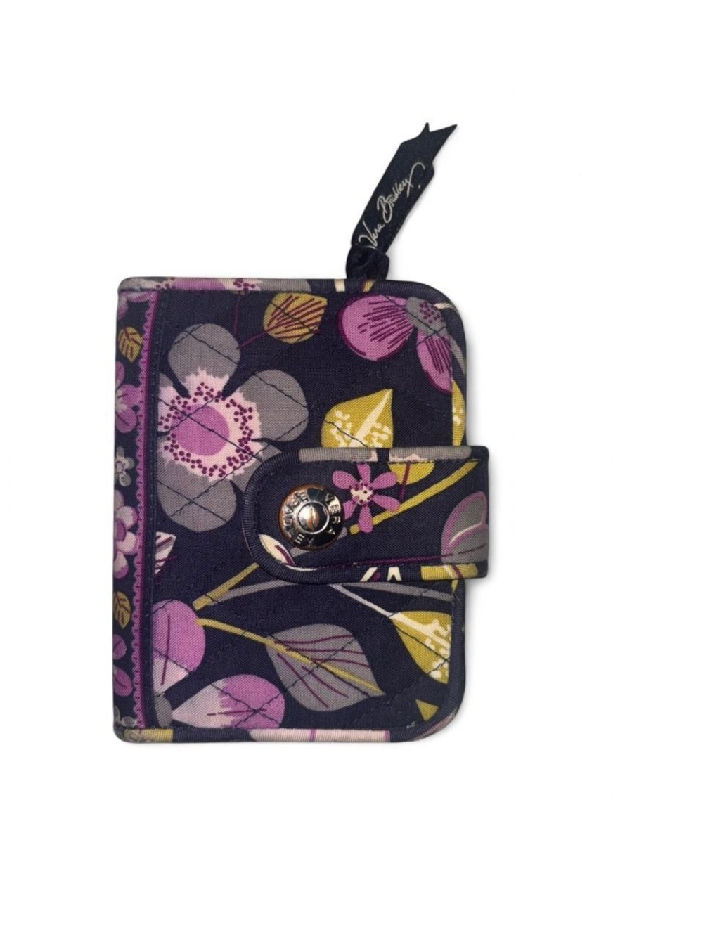 Vera Bradley Quilted Floral Zip Wallet in Navy, Pink & Yellow